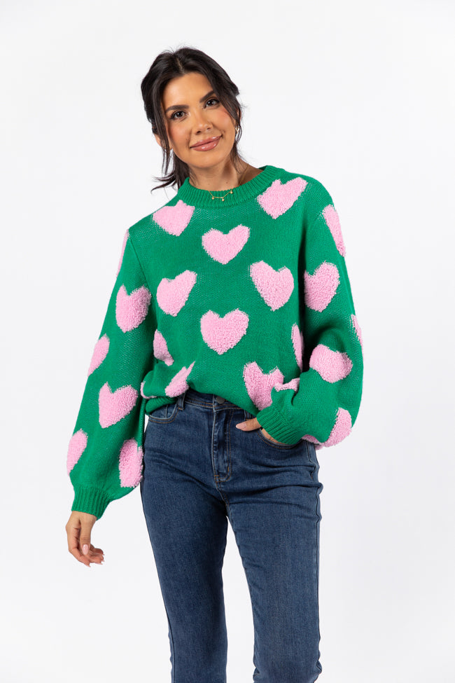 I'll Be There Green Fuzzy Heart Sweater FINAL SALE