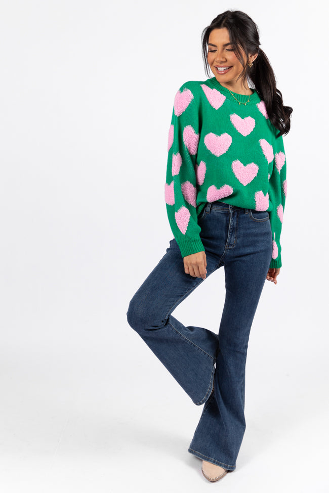 I'll Be There Green Fuzzy Heart Sweater FINAL SALE