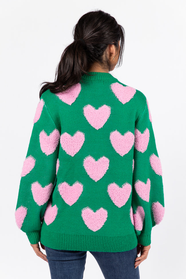 I'll Be There Green Fuzzy Heart Sweater FINAL SALE