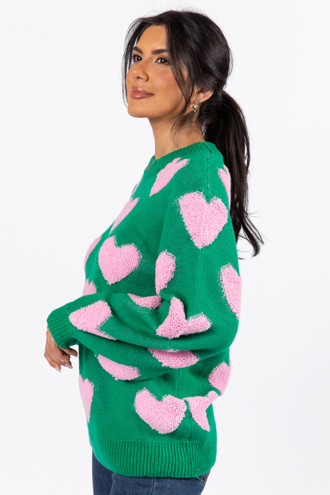 I'll Be There Green Fuzzy Heart Sweater FINAL SALE