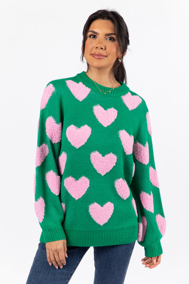 I'll Be There Green Fuzzy Heart Sweater FINAL SALE