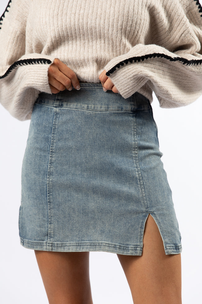 My Time To Shine Medium Wash Side Slit Denim Skirt