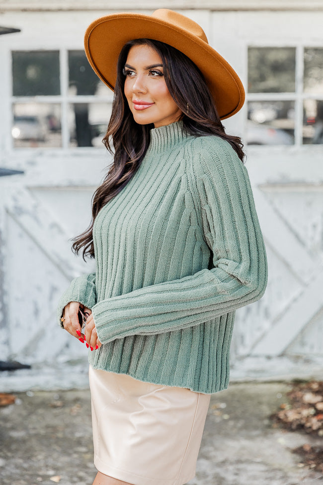 Letting You Go Olive Chenille Turtleneck Sweater