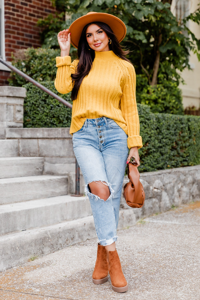 Letting You Go Mustard Chenille Turtleneck Sweater  FINAL SALE