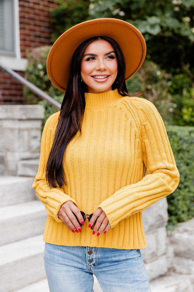 Letting You Go Mustard Chenille Turtleneck Sweater  FINAL SALE