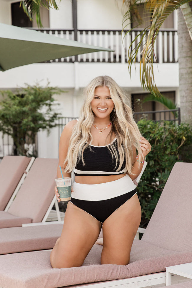 Do Not Disturb Black and White Color Block Bikini Bottoms