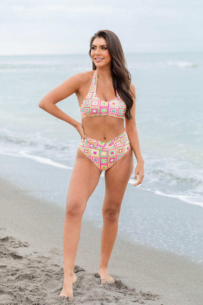 Gossip On Deck in Cabo Crochet Multi Color High Waisted Crossover Bikini Bottoms FINAL SALE