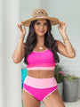 Do Not Disturb Pink Color Block Bikini Top