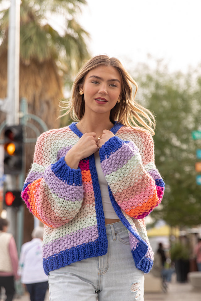 Forgot You Existed Navy Multi Striped Cardigan