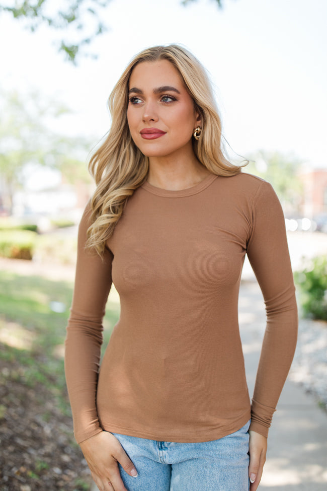 Make Your Choice Brown Ribbed Long Sleeve Tee