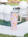 Sippin' Pretty Summer Checkered Daisy 40 oz Drink Tumbler With Lid And Straw