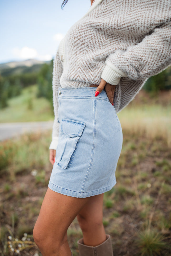 Worn In Love Cargo Light Wash Denim Mini Skirt SALE