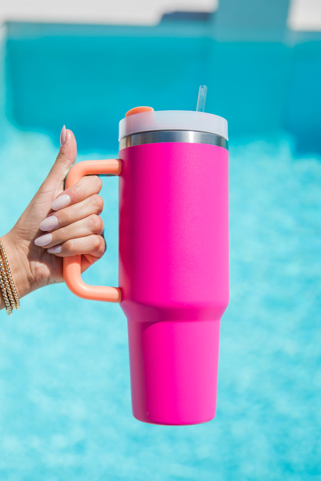 Sippin' Pretty Pink and Orange 40 oz Drink Tumbler With Lid And Straw