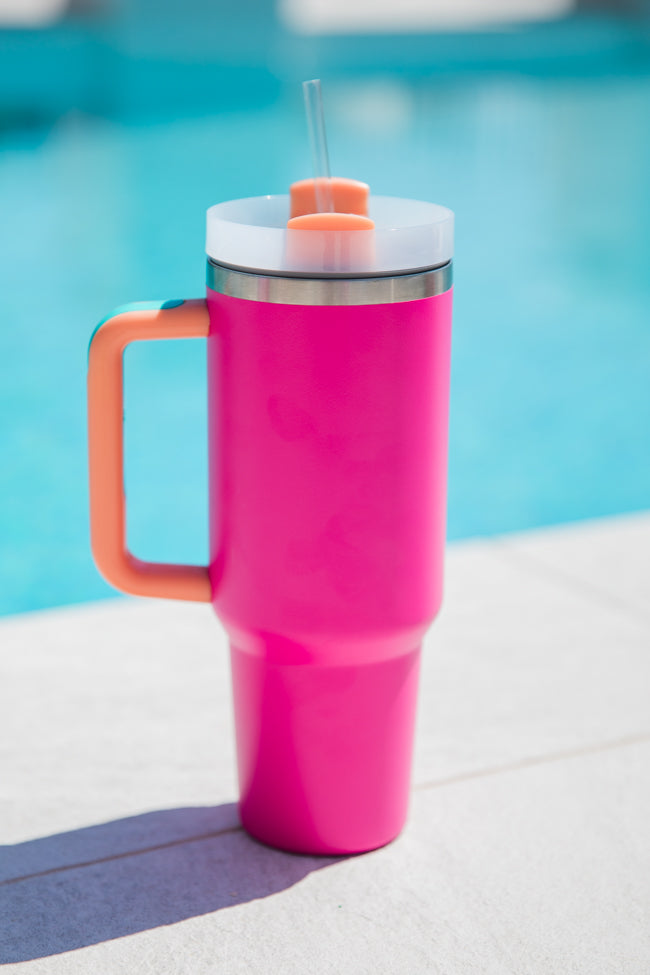 Sippin' Pretty Pink and Orange 40 oz Drink Tumbler With Lid And Straw