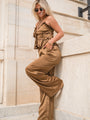 Downtown Meetup Sand Satin Wide Leg Pants FINAL SALE