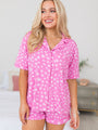 Under The Stars Pink Tonal Stars Short Sleeve Bamboo Pajama Top FINAL SALE