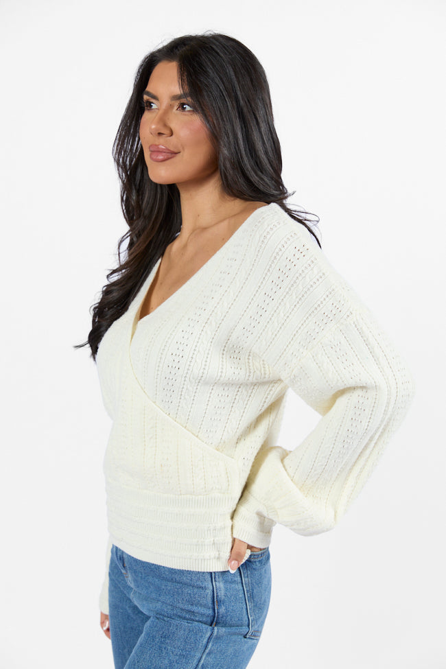 With Love Ivory Wrap Pointelle Sweater