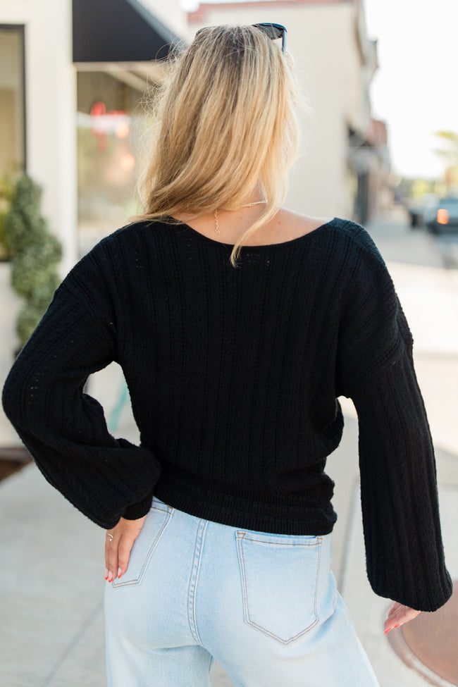 With Love Black Wrap Pointelle Sweater