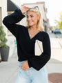 With Love Black Wrap Pointelle Sweater