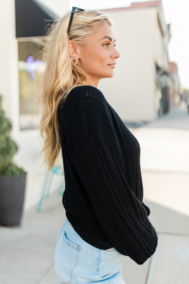 With Love Black Wrap Pointelle Sweater