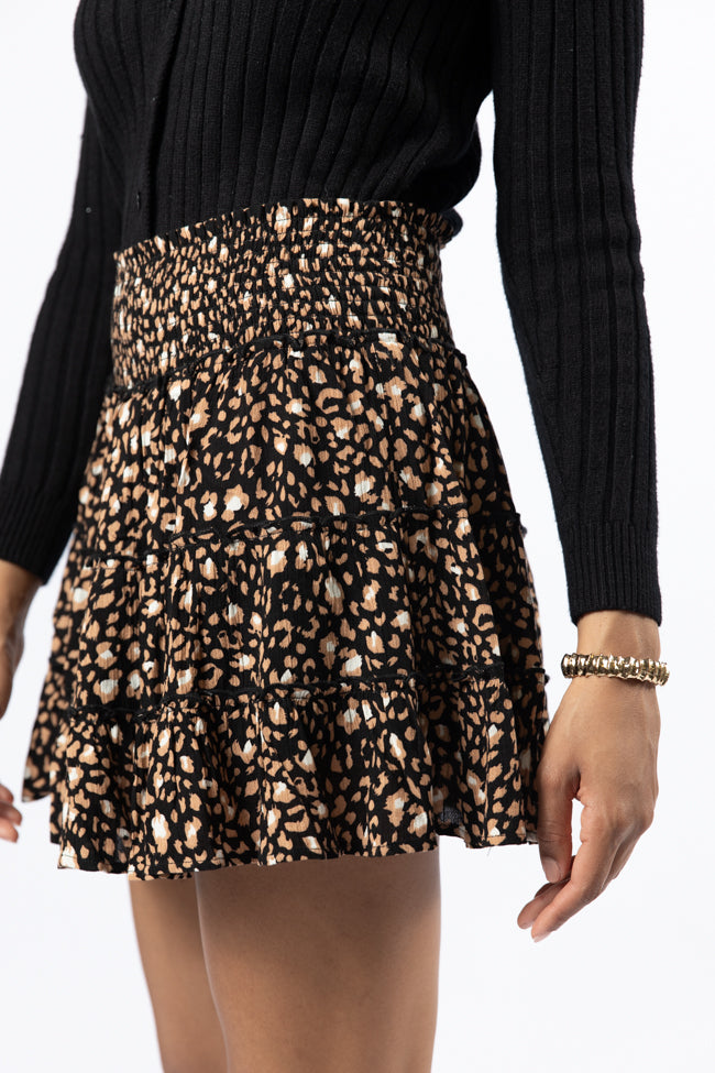 Through The Garden Black Leopard Mini Skort