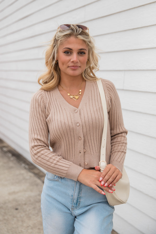 What You Needed Taupe Ribbed Cardigan