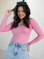 Make Your Choice Rose Ribbed Scoop Neck Long Sleeve Tee