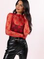 Speak Your Truth Red Mock Neck Lace Layering Blouse SALE