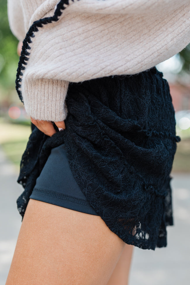 Through The Garden Black Lace Mini Skort