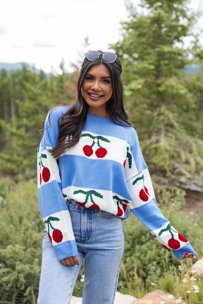 The Cherry On Top Blue Sweater