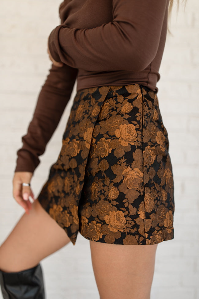 My Golden Hour Black and Bronze Floral Brocade Skort FINAL SALE