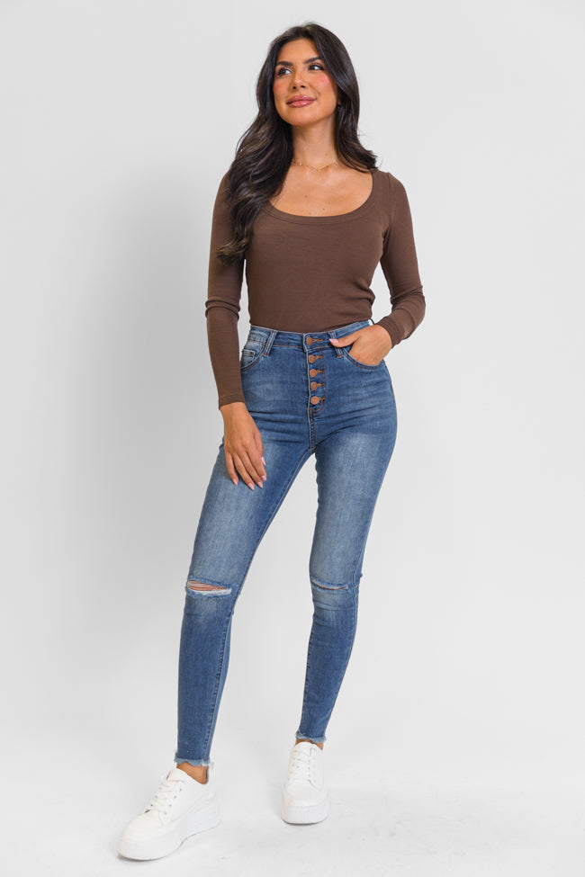 Chelsie Medium Wash Busted Knee Skinny Jeans