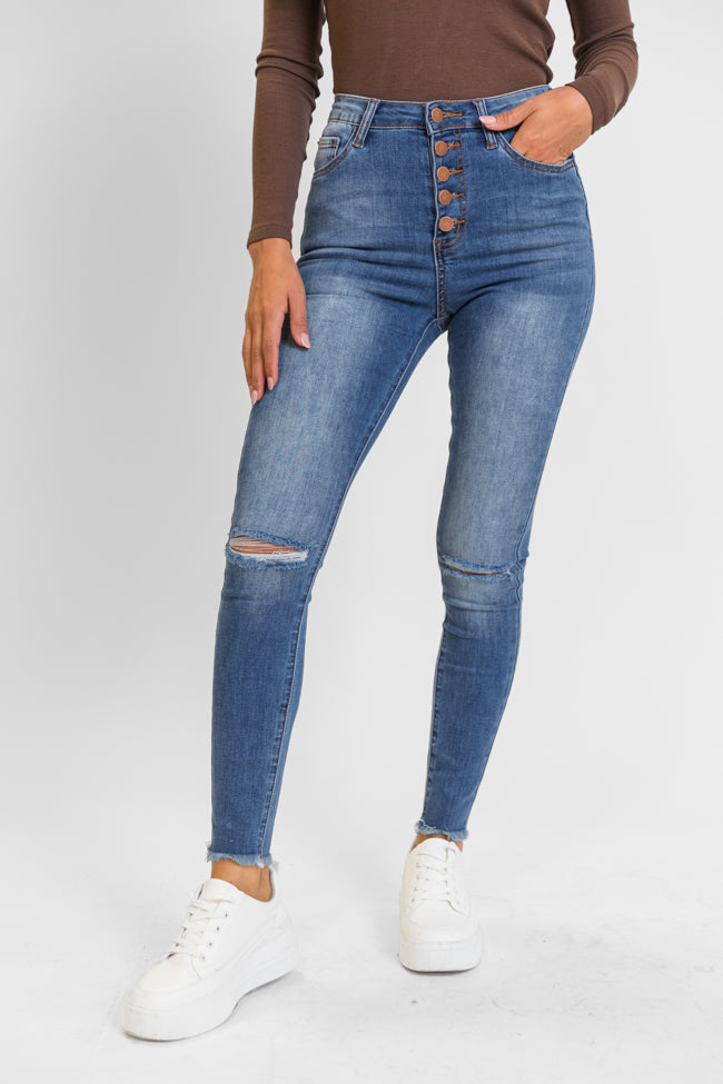 Chelsie Medium Wash Busted Knee Skinny Jeans