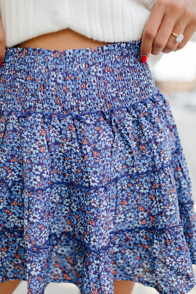 Through The Garden Navy Floral Mini Skort