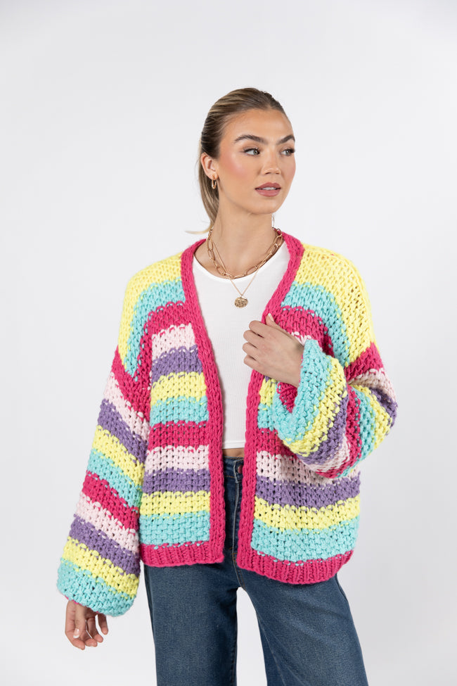 Forgot You Existed Hot Pink Multi Striped Cardigan SALE