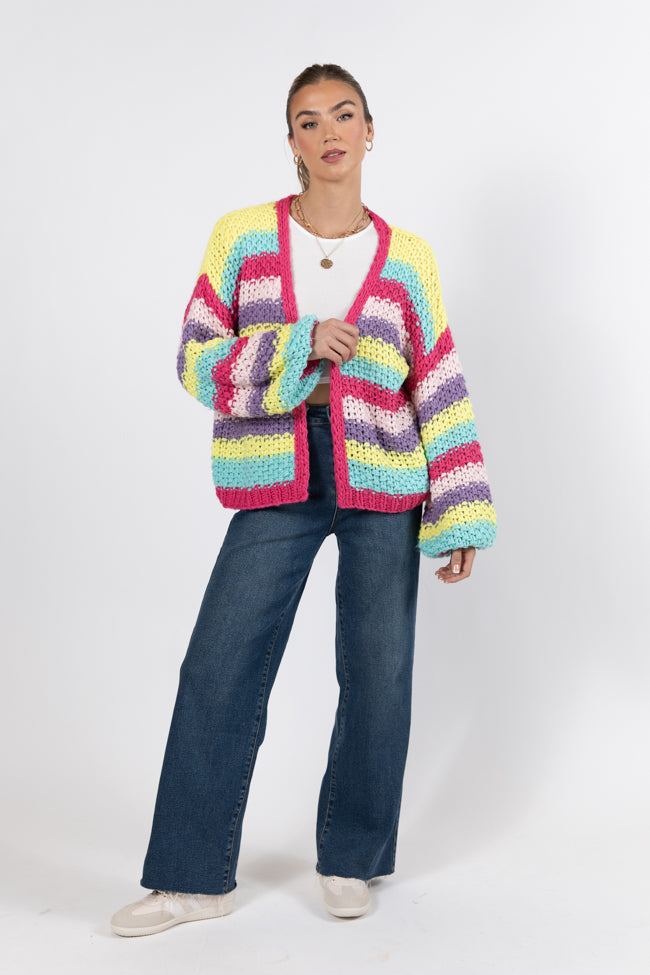 Forgot You Existed Hot Pink Multi Striped Cardigan SALE