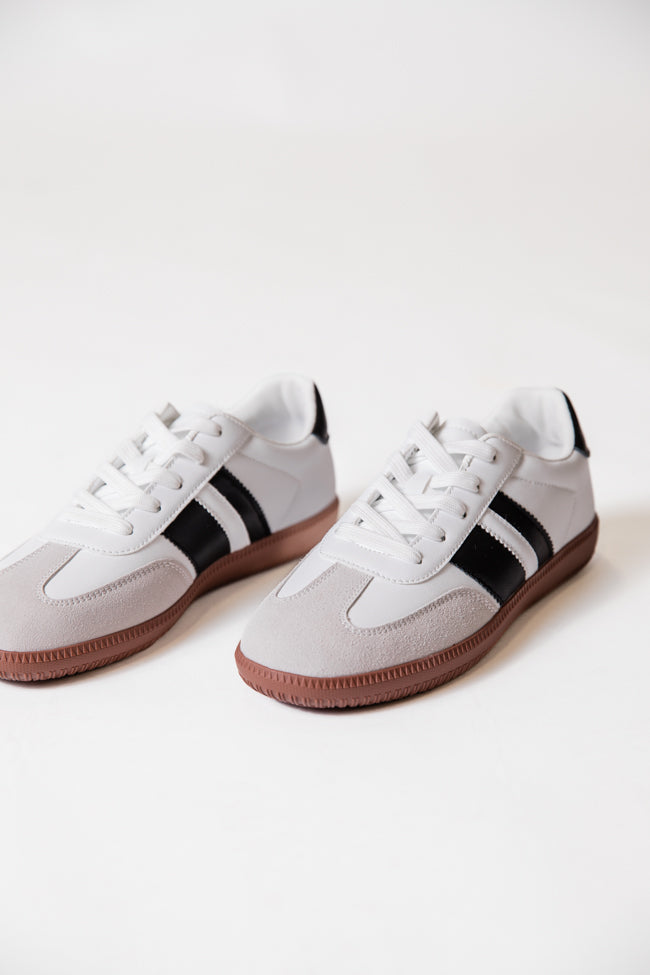 Lunden Double Stripe Black and White Leather Sneaker