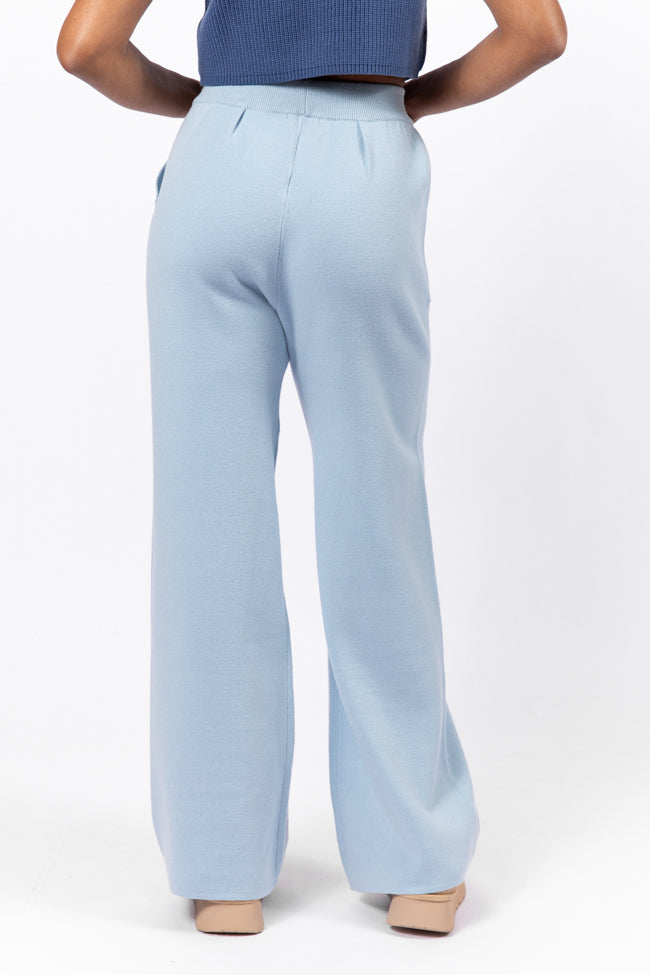 Let's Debrief Light Blue Wide Leg Sweater Pants SALE