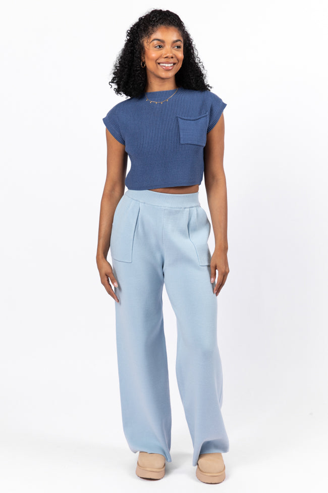 Let's Debrief Light Blue Wide Leg Sweater Pants SALE