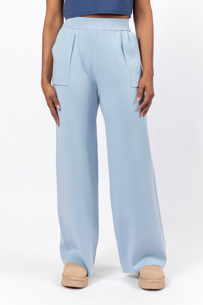 Let's Debrief Light Blue Wide Leg Sweater Pants SALE