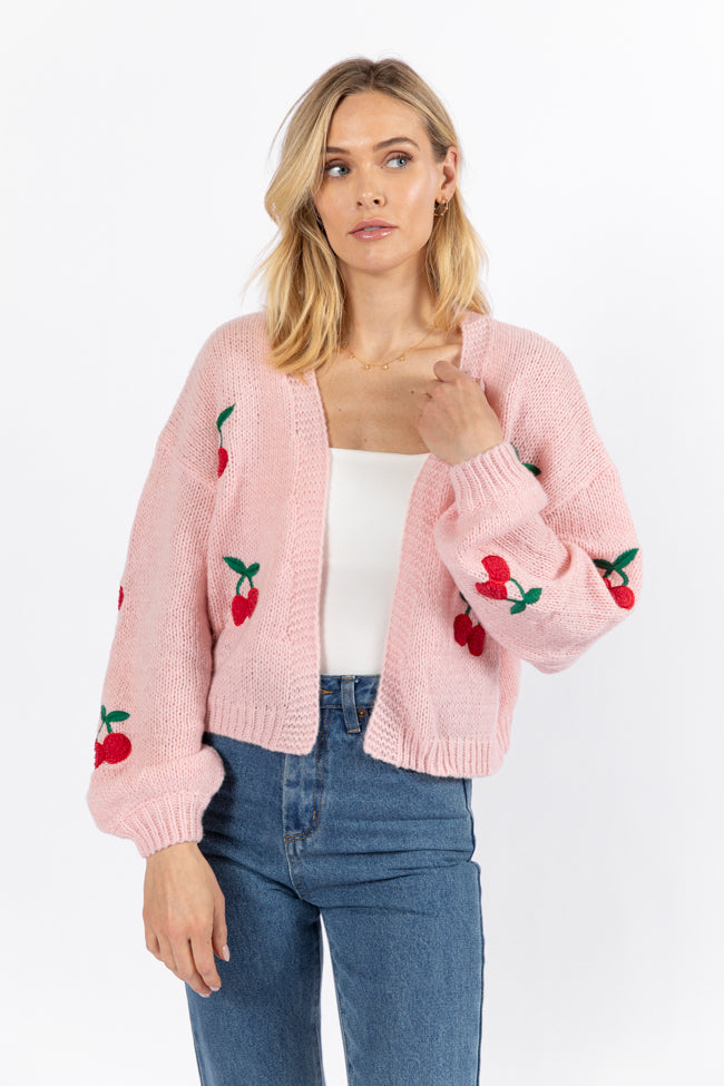 Cherry Picking Pink Embroidered Cardigan