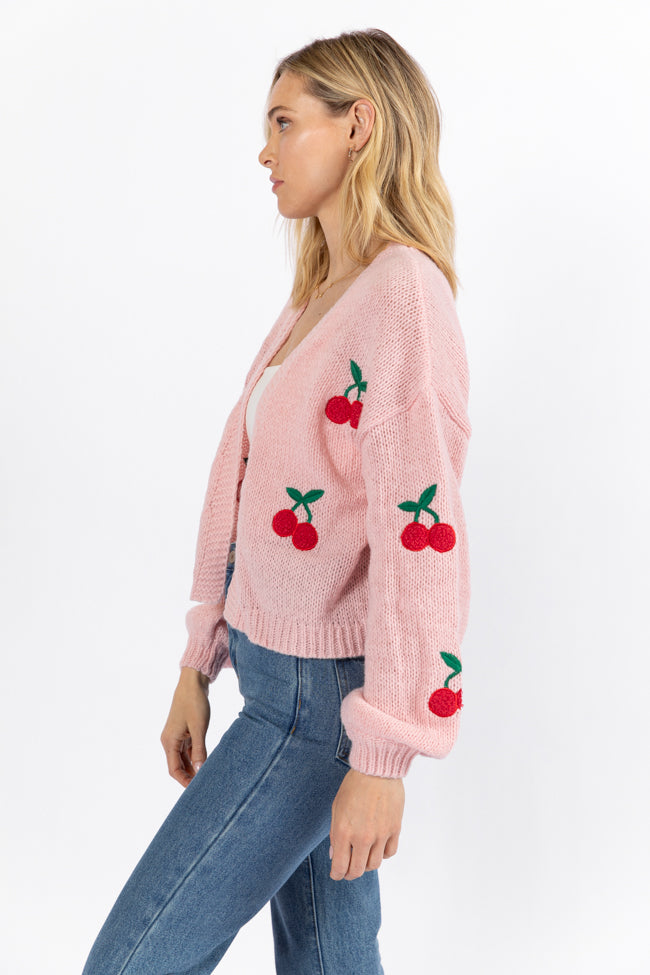 Cherry Picking Pink Embroidered Cardigan