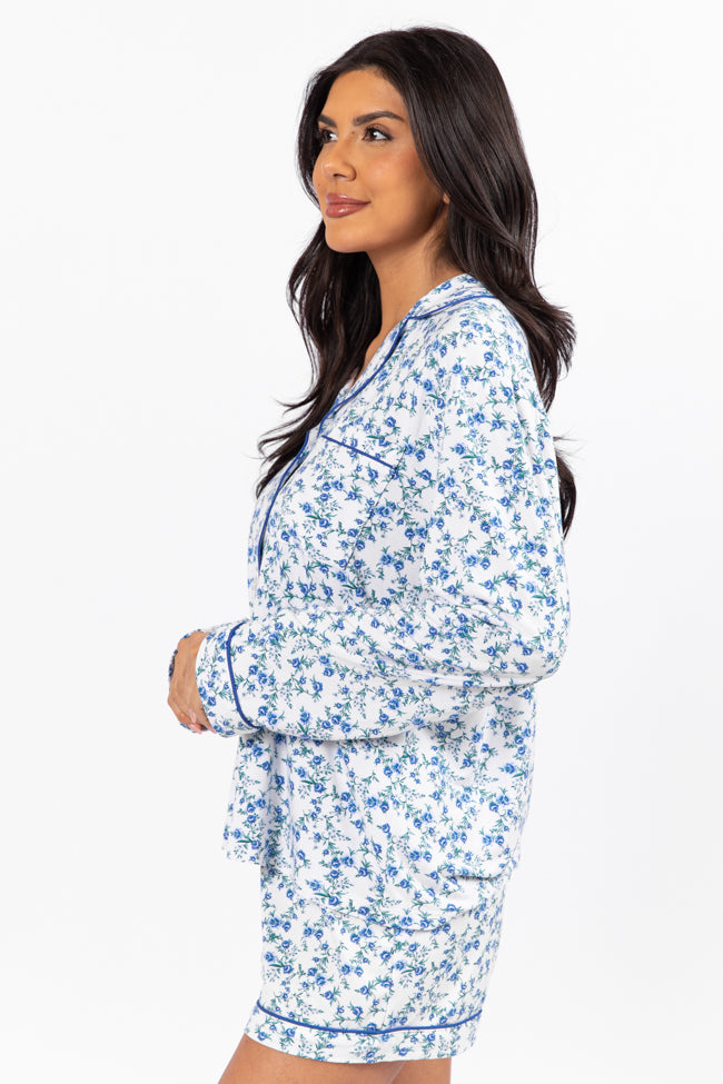 Under The Stars Blue Floral Pajama Top