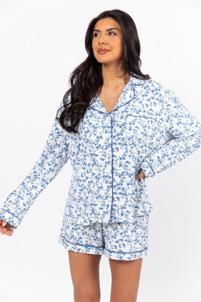 Under The Stars Blue Floral Pajama Shorts