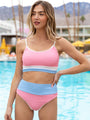 Do Not Disturb Pastel Pink Color Block Bikini Top