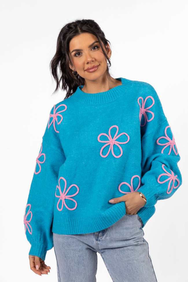 Would've Been The One Blue Flower Embroidered Sweater