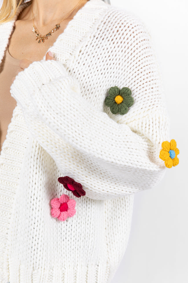 The Way I Feel Ivory Multi Flower Embroidered Cardigan