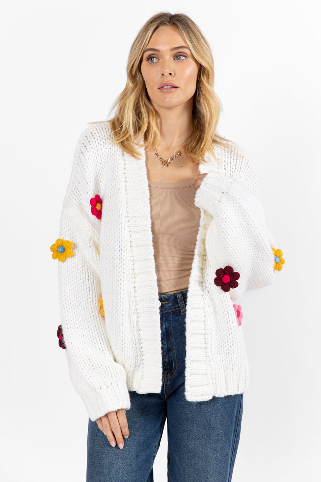 The Way I Feel Ivory Multi Flower Embroidered Cardigan