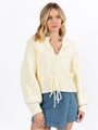 Pom Party Cream Chunky Cinched Waist Cardigan