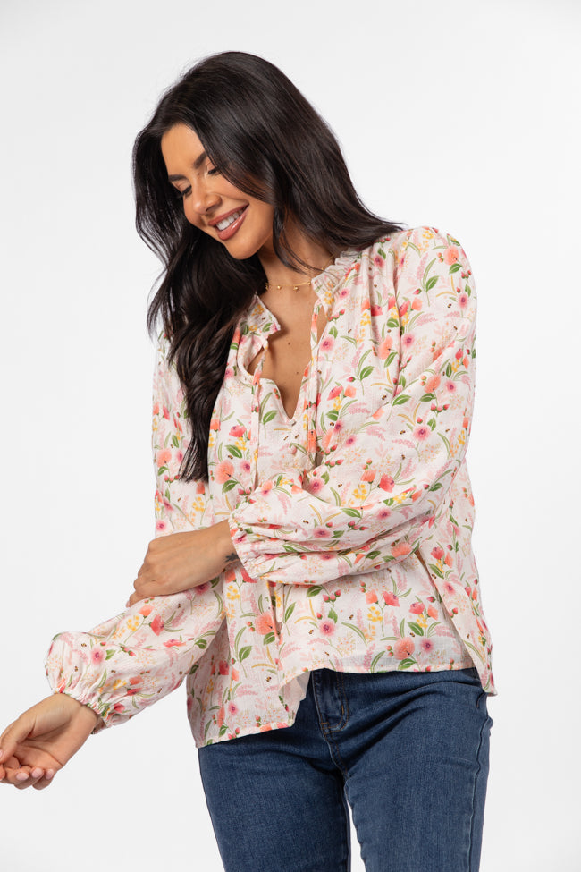 Fade Into You Ivory Multi Button Detail Floral Blouse